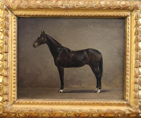 Ivan Prianishnikov (Russian, 1841-1910) Standing bay horse 10.25 x 14in.